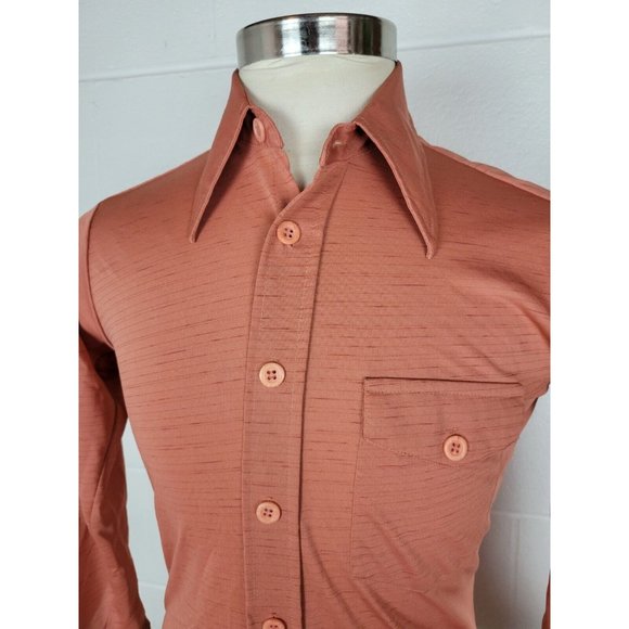 Vintage Gimbels Mens Pink Polyester Button Front Disco Shirt M - Picture 2 of 9